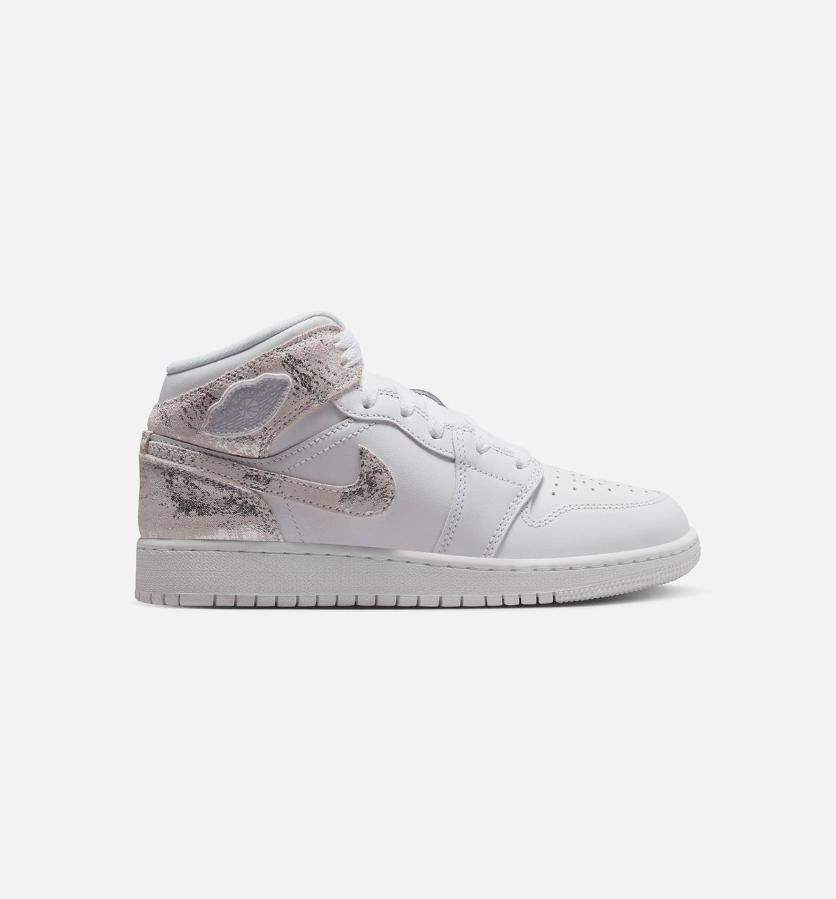 Air Jordan 1 Mid SE Grade School Sneakers - White / Silver