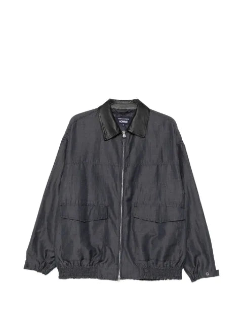 Comme des Garçons Homme leather-collar herringbone jacket