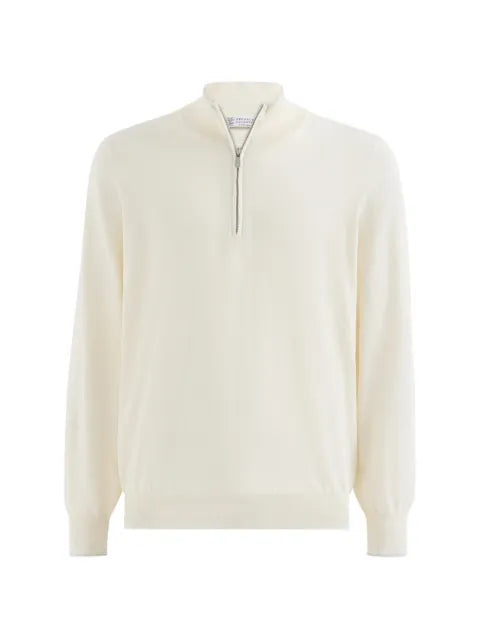 Brunello Cucinelli Sea Island cotton and cashmere lightweight sweater with half zip