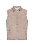 Brunello Cucinelli suede down vest with shirt-style collar