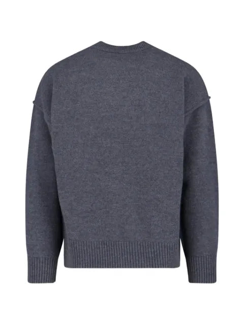 AMI Paris grey crewneck wool sweater with Ami de Coeur