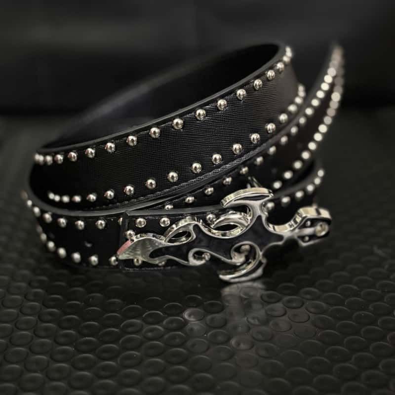 Gothic Flame Cross Leather Belt Punk Metal Buckle Subculture Waist