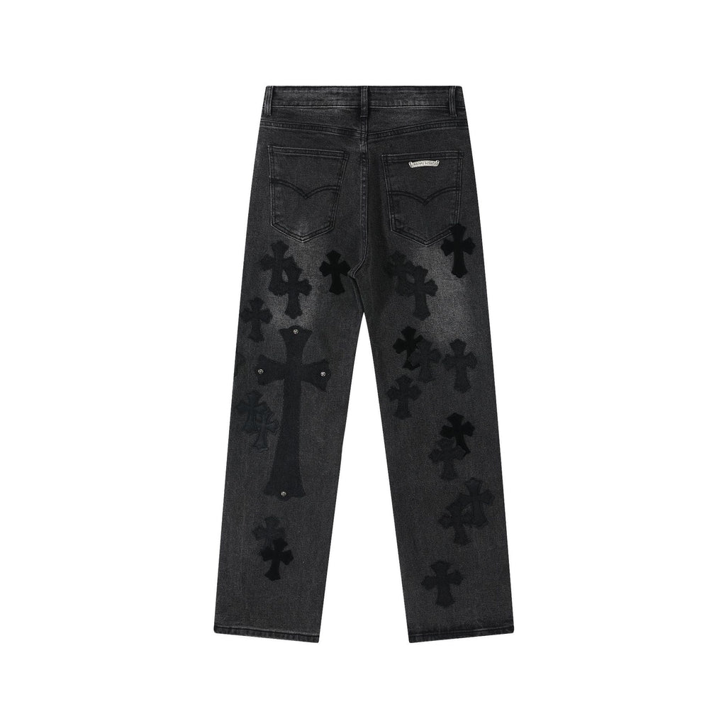 Chrome Hearts Black & Grey Silver Cross Patch Jeans