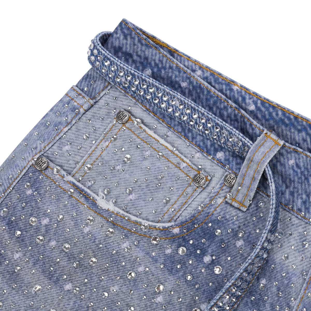 Blue 20K Swarovski Diamond Boro Jeans