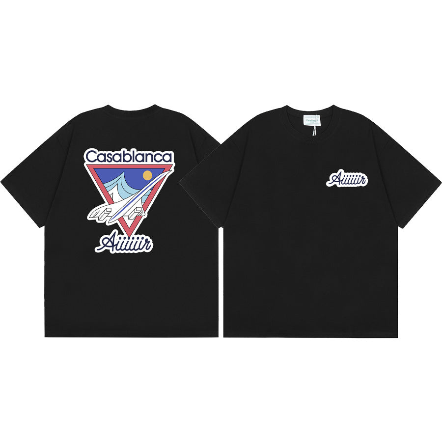 Casablanca Vintage Logo Print Loose Short Sleeve T Shirt Unisex Y2K