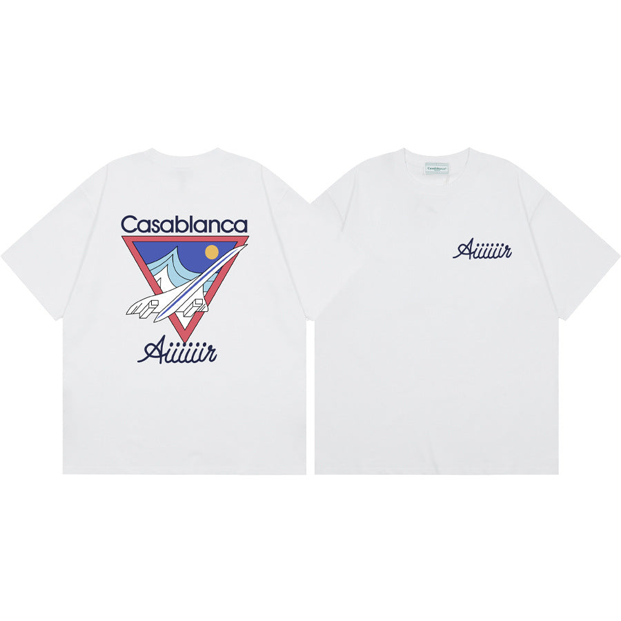 Casablanca Vintage Logo Print Loose Short Sleeve T Shirt Unisex Y2K