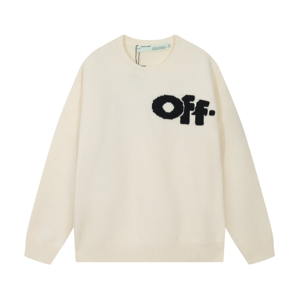 Off-White Front and Back Letter Graphic Crewneck Wool Sweater