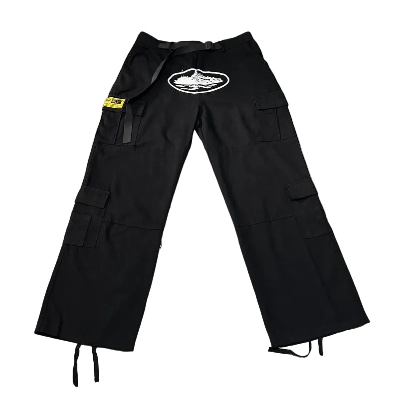 Corteiz Alcatraz Cargo Pants – Black & White Print
