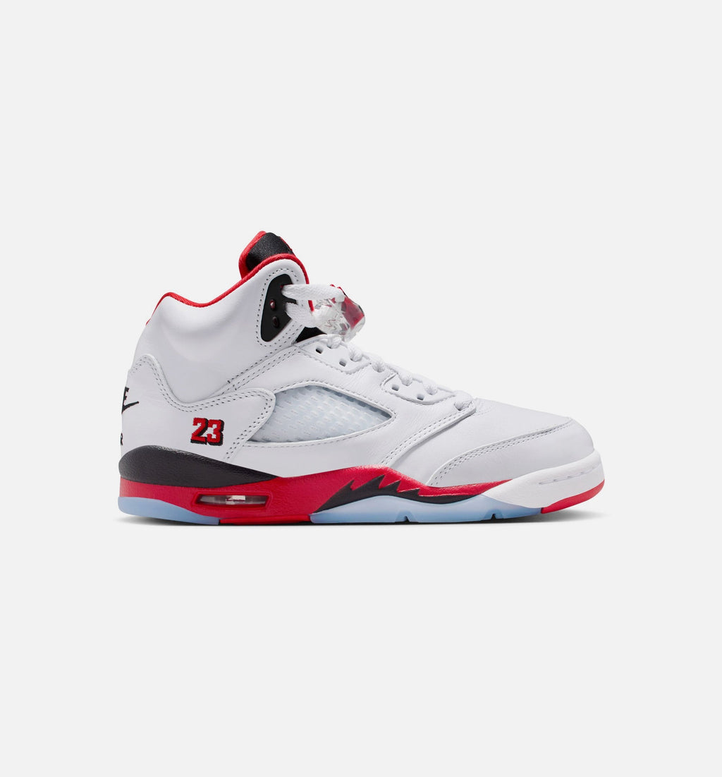 Air Jordan 5 Retro Fire Red Grade School Lifestyle Shoes - White/Fire Red/Black
