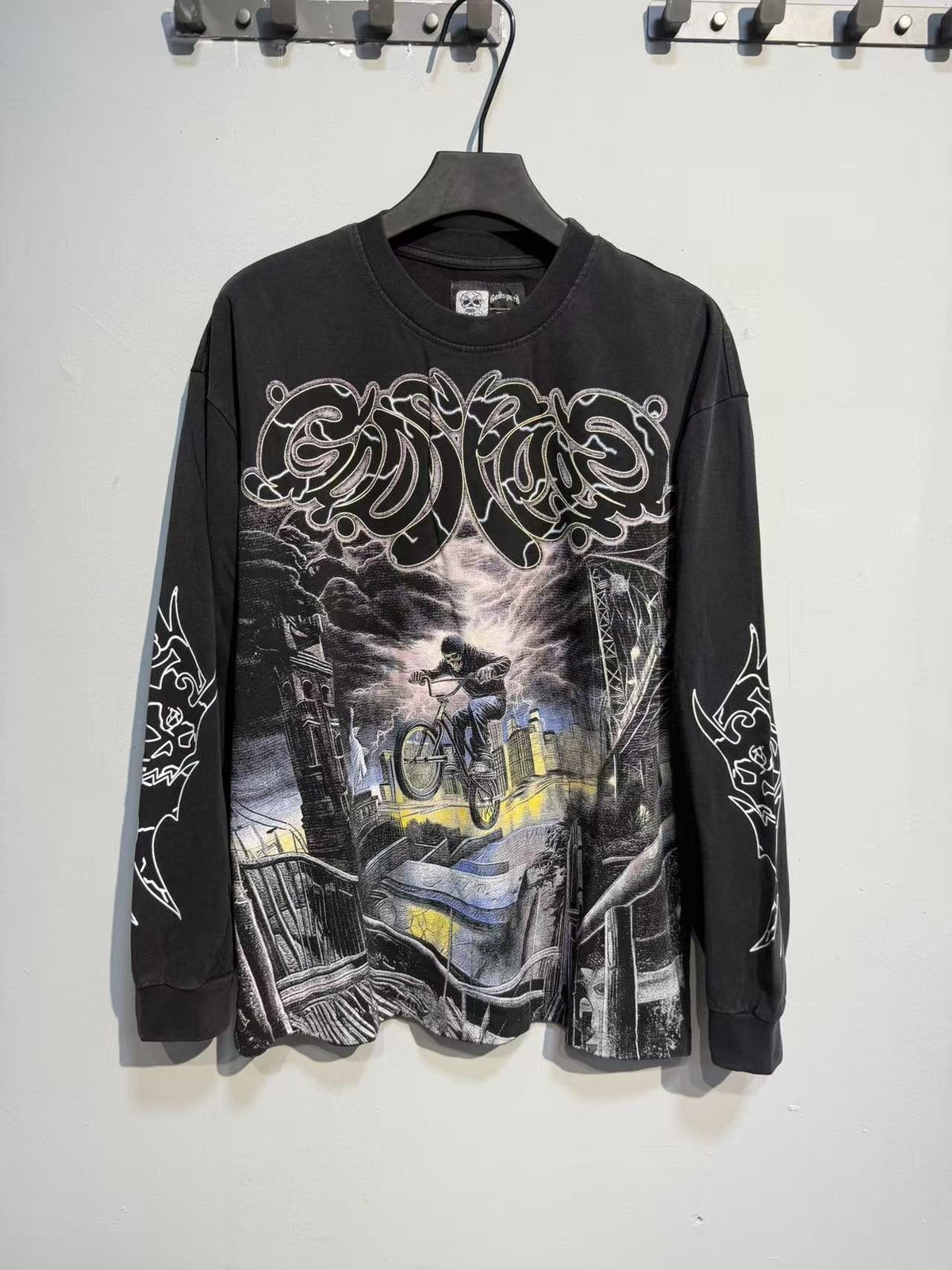 Godspeed Washed Black Rock Graphic Long-Sleeve T-Shirt