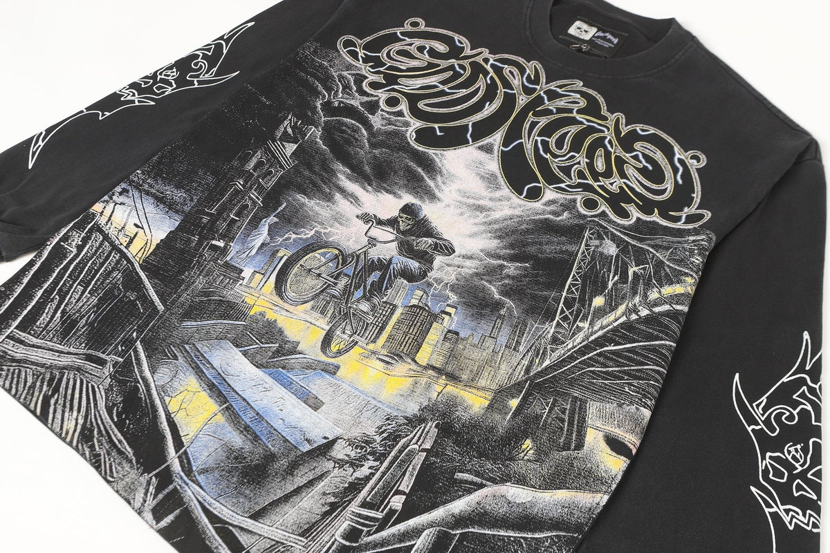 Godspeed Washed Black Rock Graphic Long-Sleeve T-Shirt