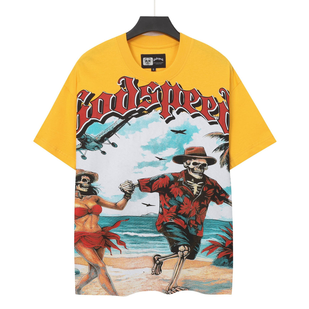 Godspeed Beach Skeleton Graphic T-Shirt