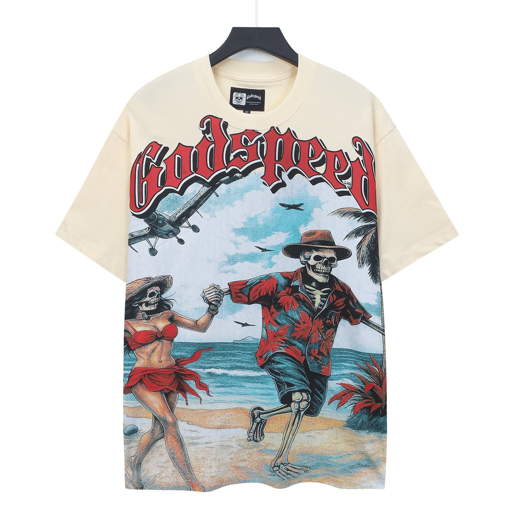 Godspeed Beach Skeleton Graphic T-Shirt