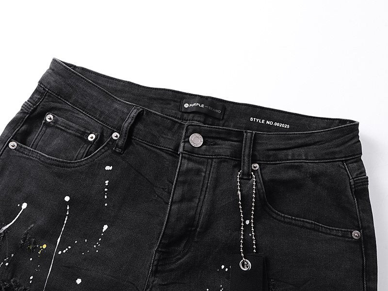 Purple Brand Paint-Splatter Distressed Black Jeans