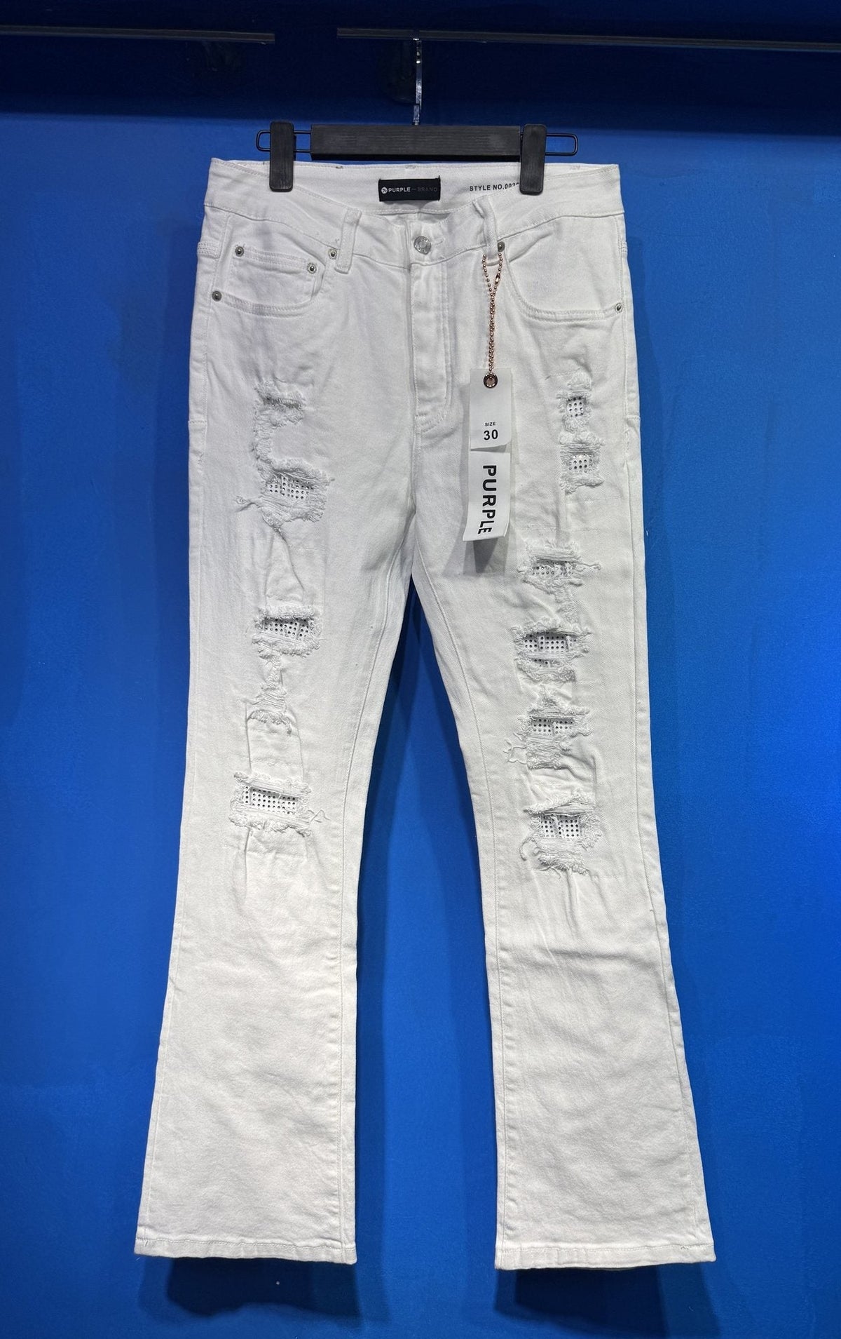 Purple Brand White Distressed Flared Jeans