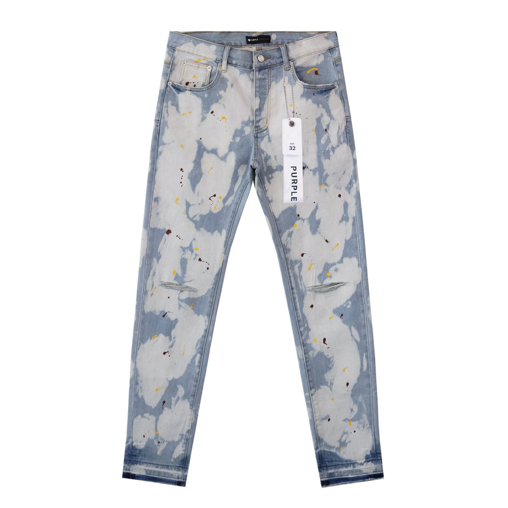 Purple Brand Light Blue Bleached Paint Splatter Skinny Jeans