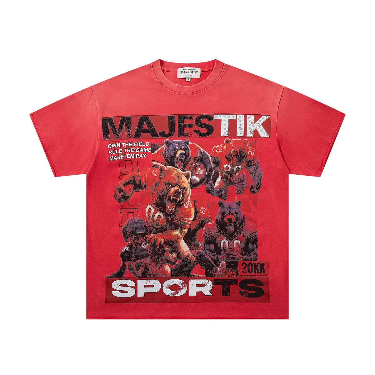 MAJESTIK Red Rhinestone Sports Graphic T-Shirt