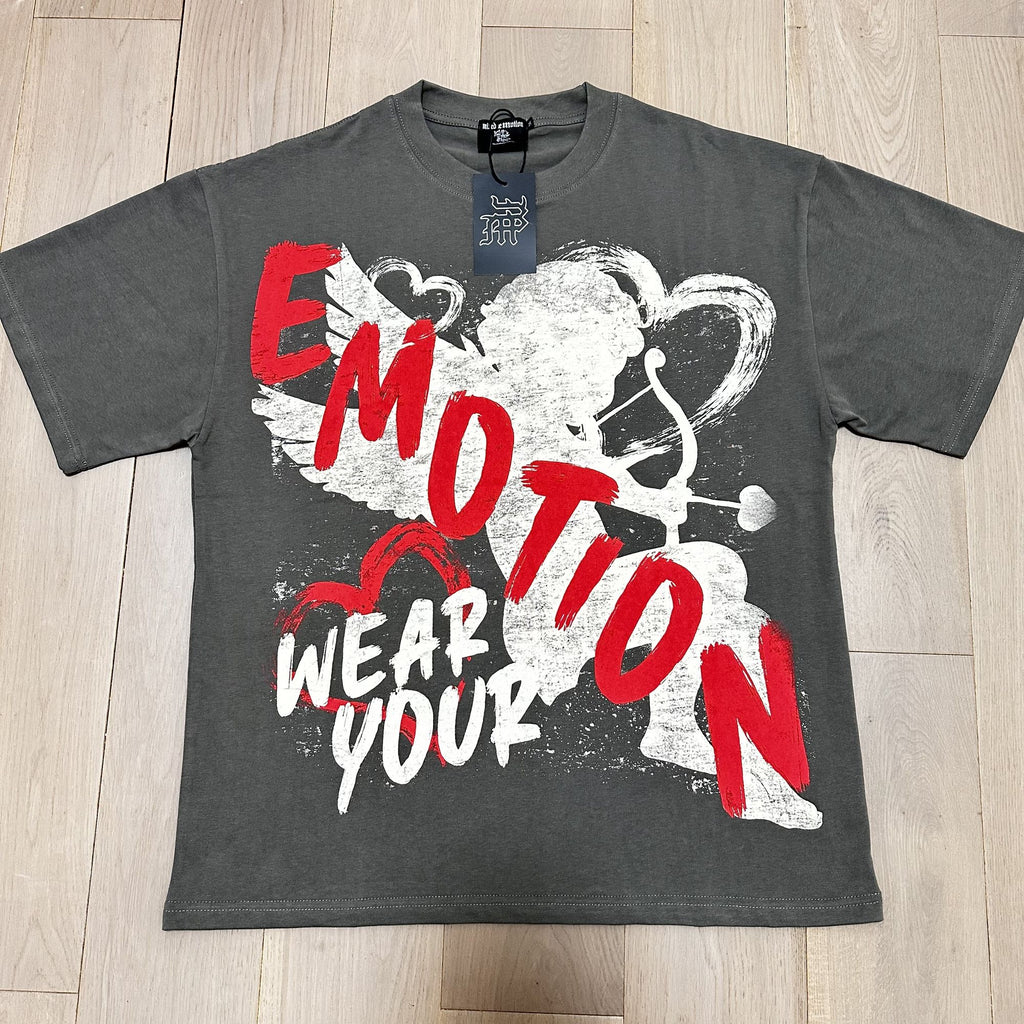 MIXED EMOTION Charcoal Gray Front & Back Graphic T-Shirt