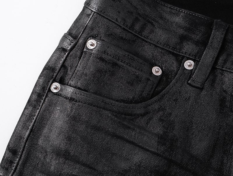 Purple Brand Black Coated Crinkle Bootcut Jeans