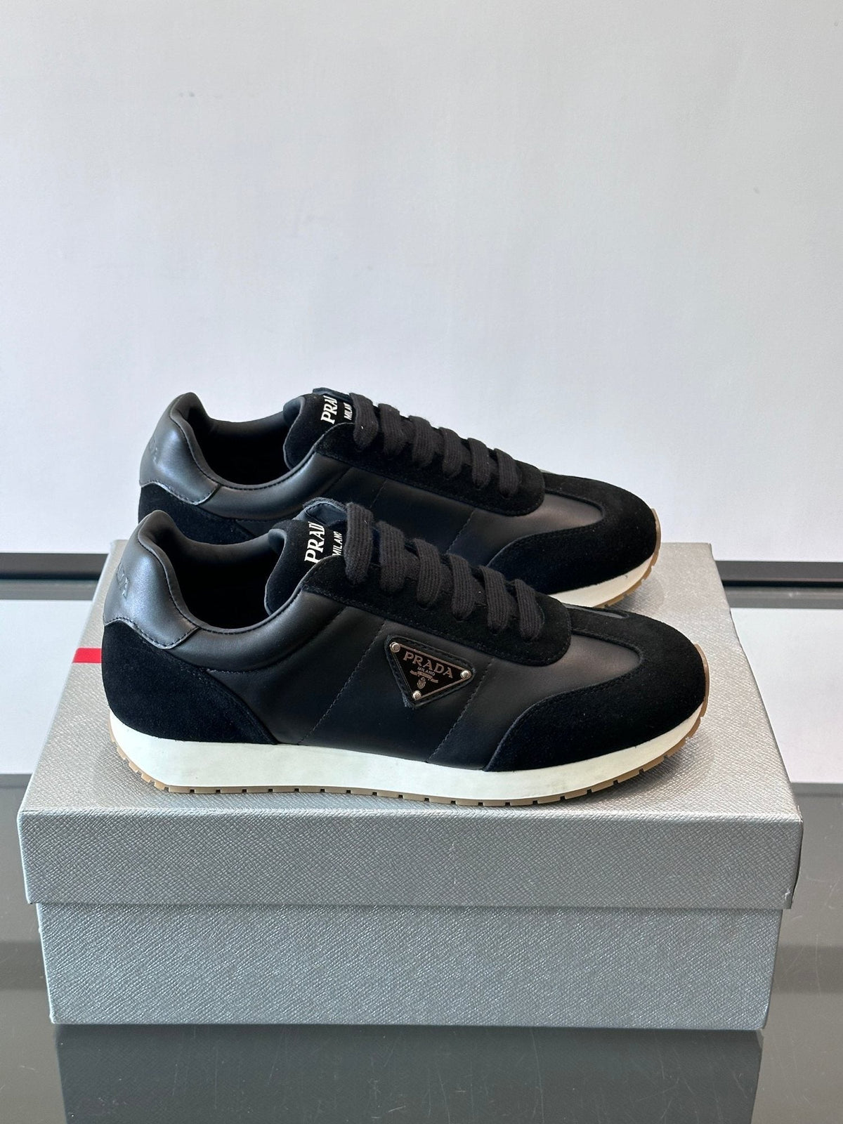 Prada Men's Black Triangle Detail Sneakers