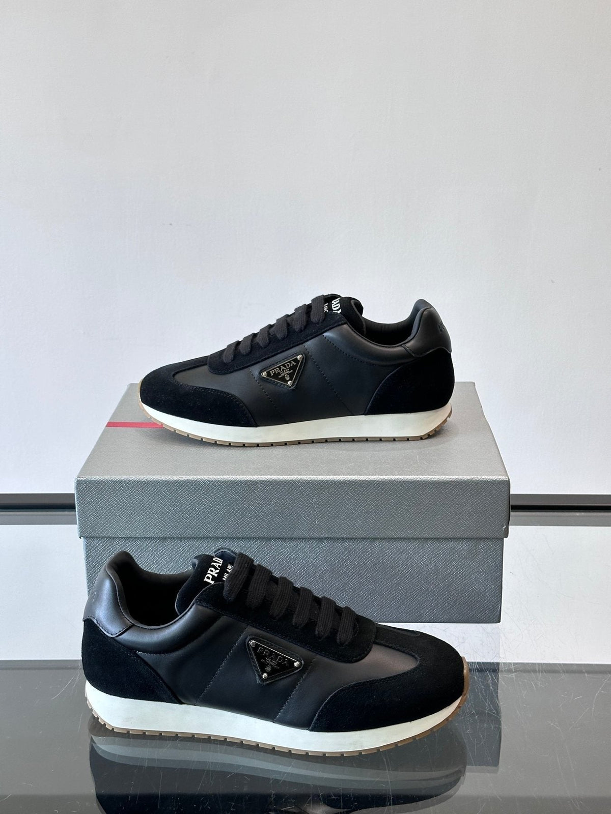 Prada Men's Black Triangle Detail Sneakers