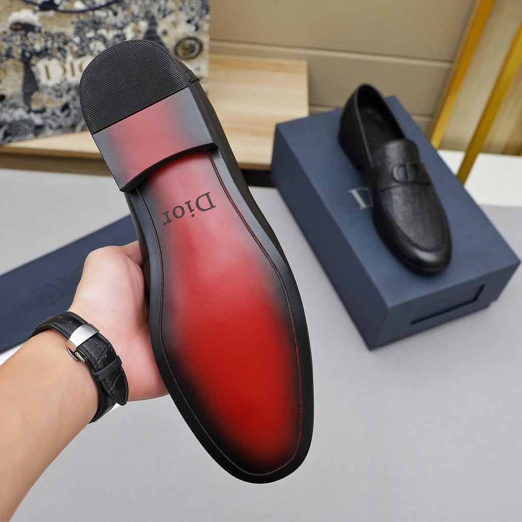 Dior Black Textured Buckle Loafers