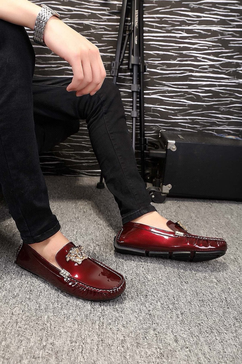 Versace Burgundy Ornament Loafers