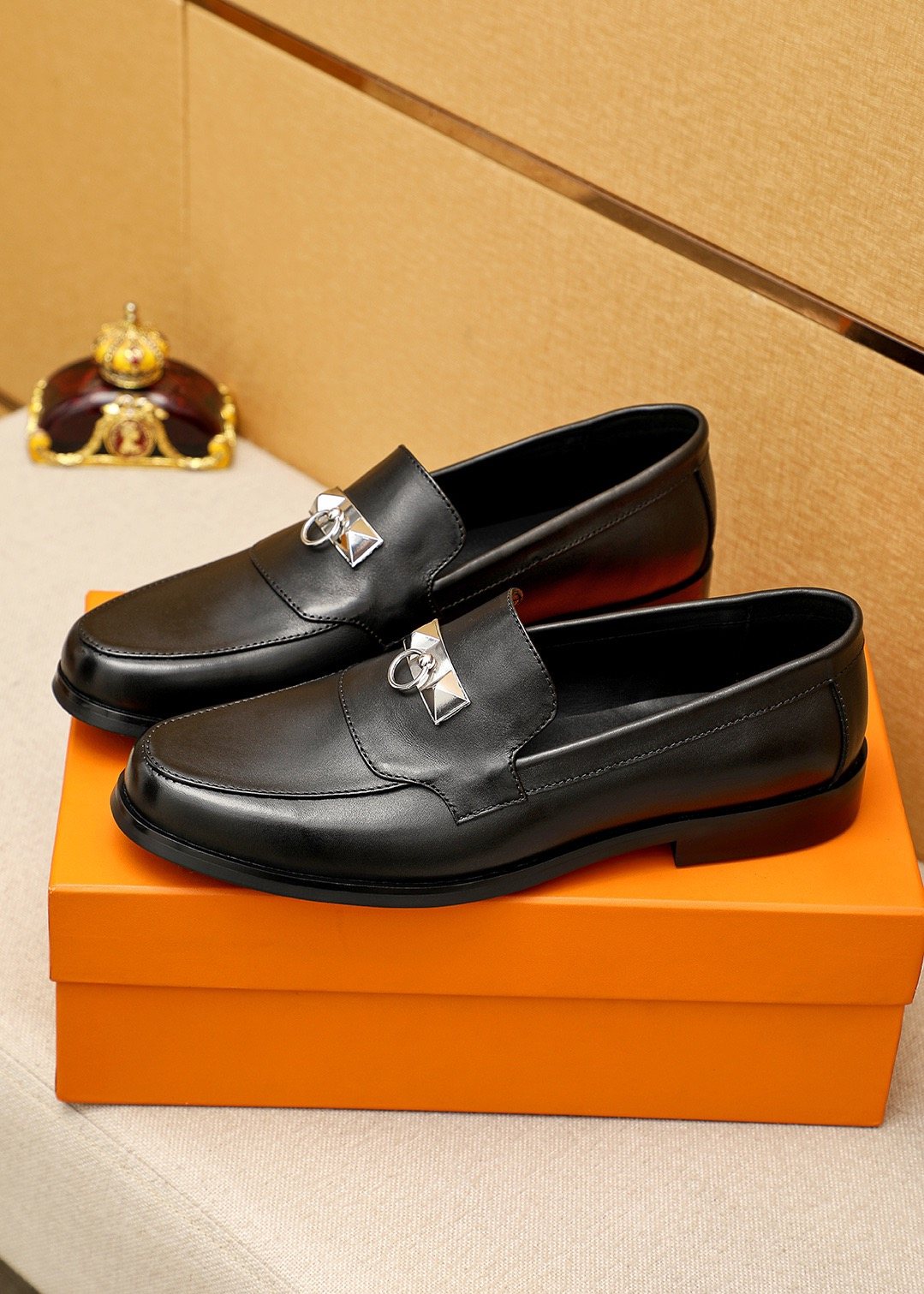 Hermès Black Hardware Slip-On Shoes