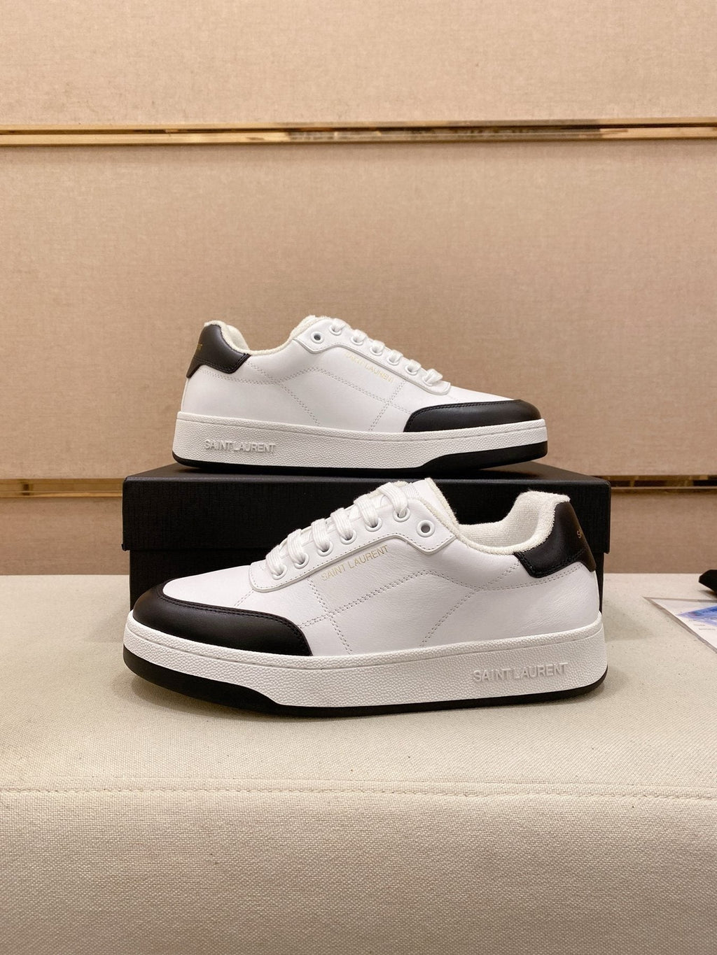 Saint Laurent White & Black Toe-Cap Sneakers