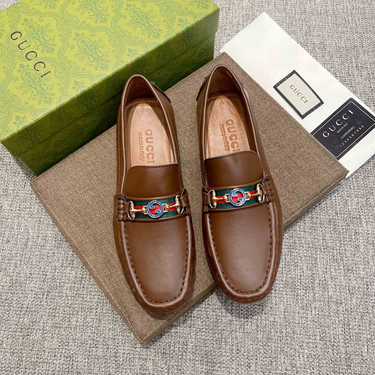 Gucci Brown Metal Hardware Loafers