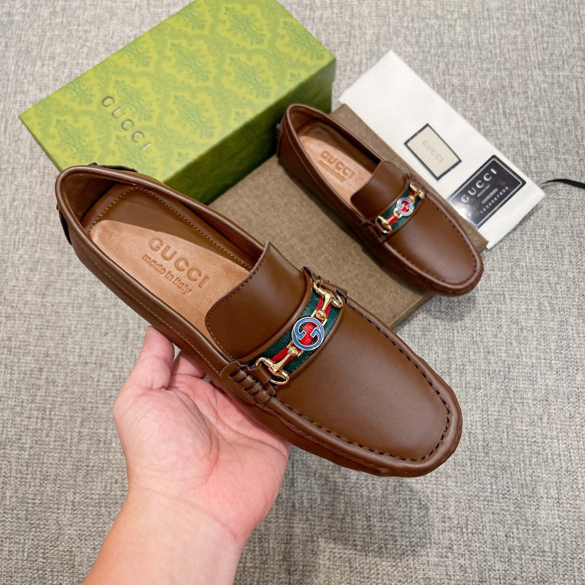 Gucci Brown Metal Hardware Loafers