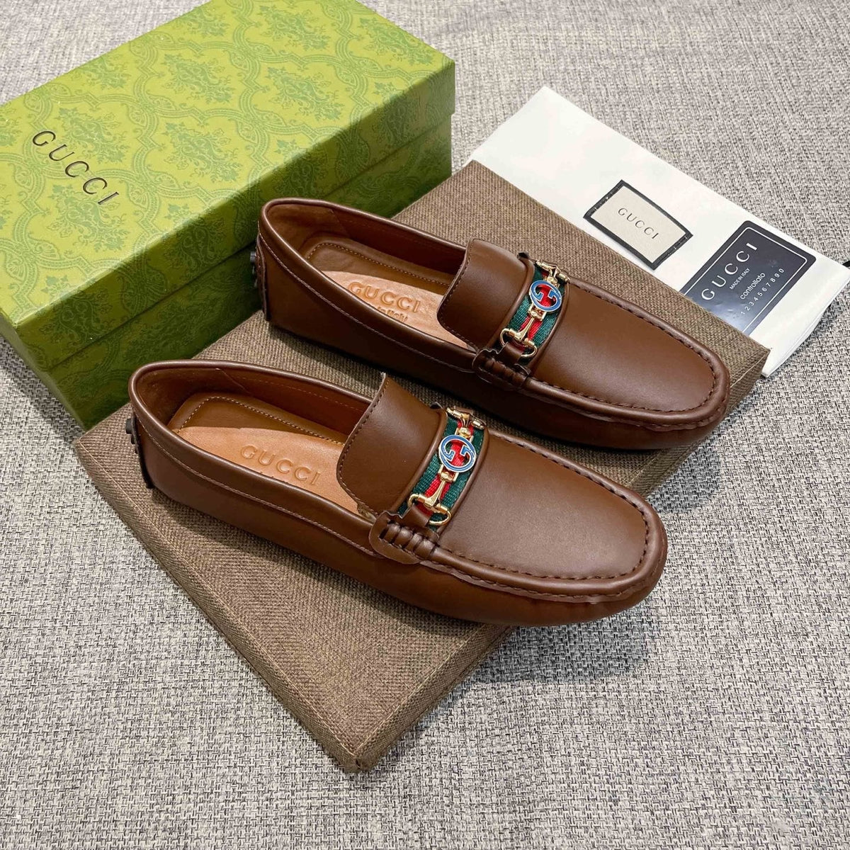 Gucci Brown Metal Hardware Loafers