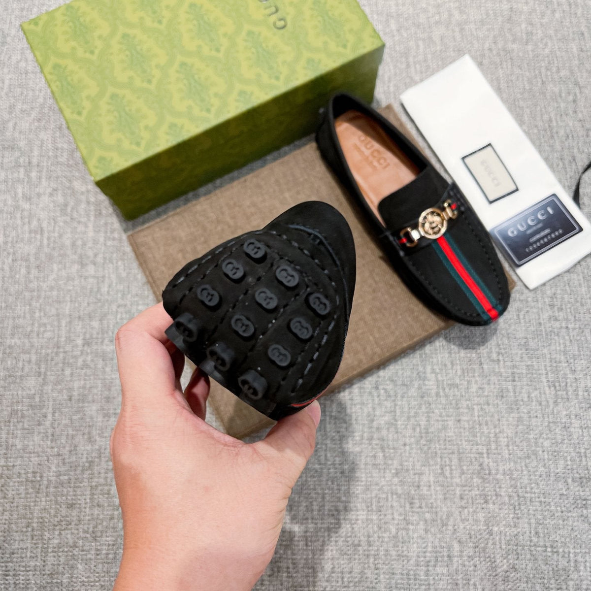 Gucci Black Stripe Driving Shoes