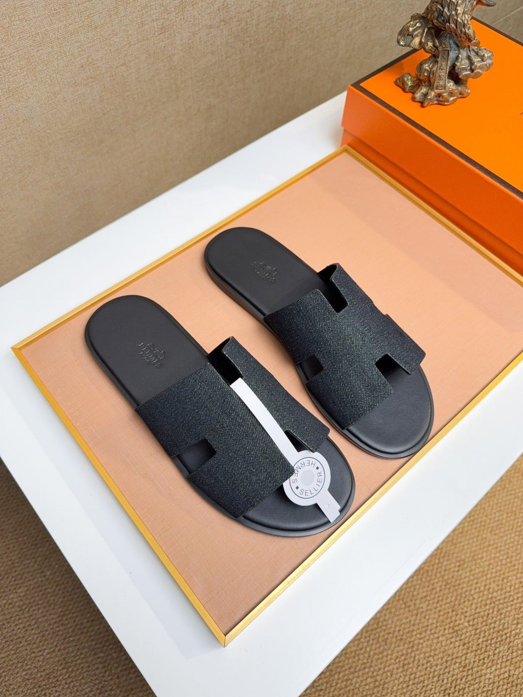 Hermès Black H-Strap Slide Sandals