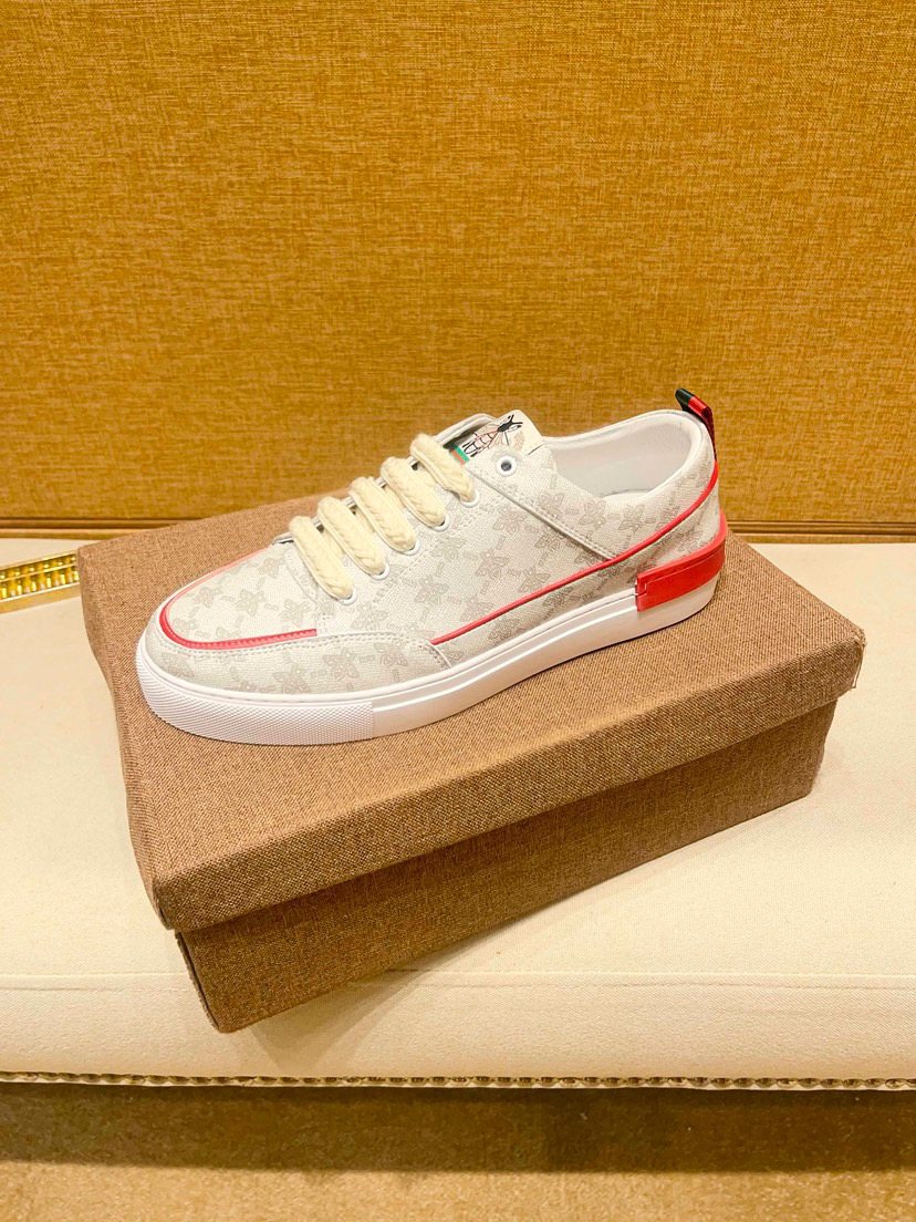 Cream Patterned Low-Top Sneakers