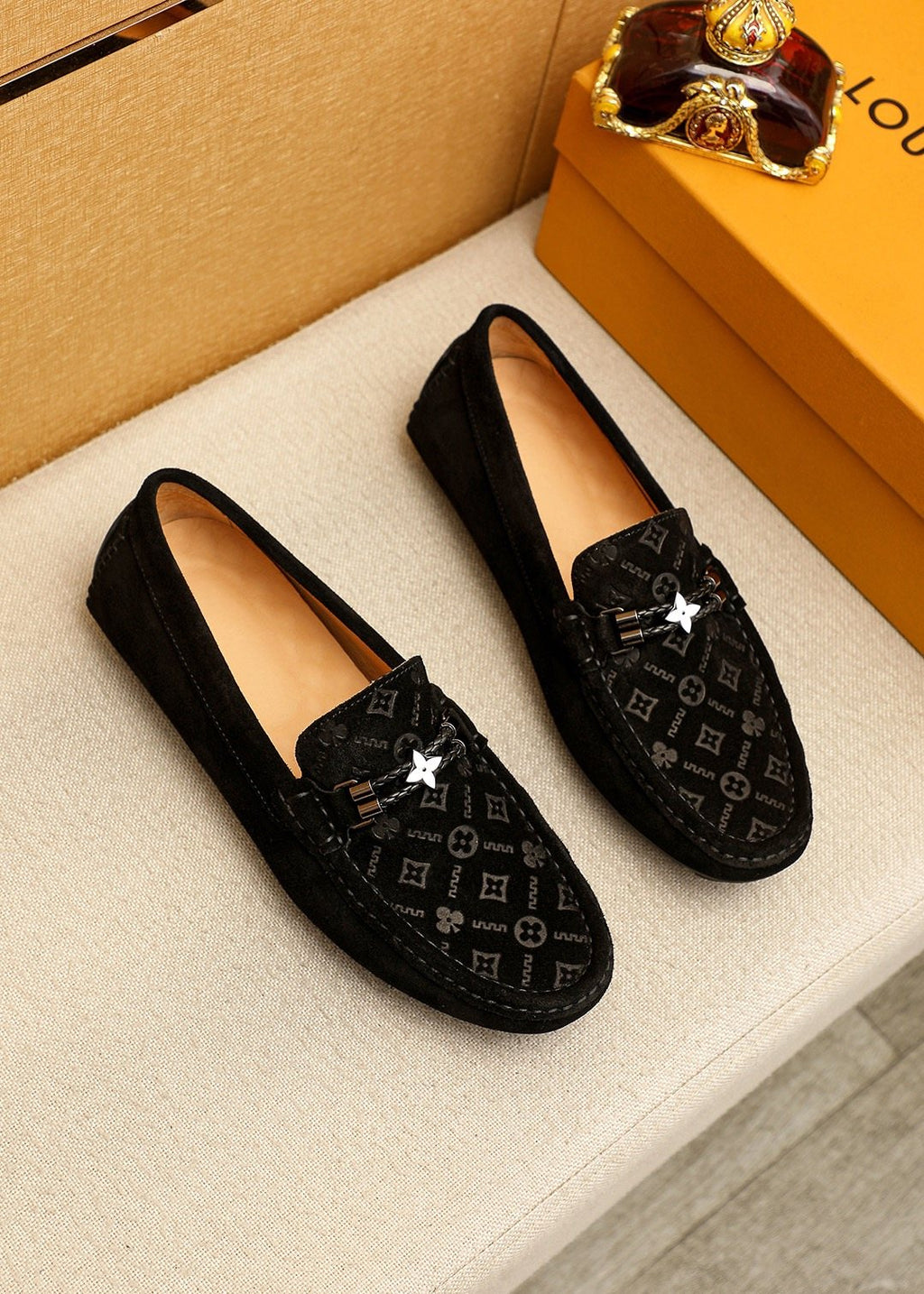 Louis Vuitton Embossed Metal-Detail Loafers