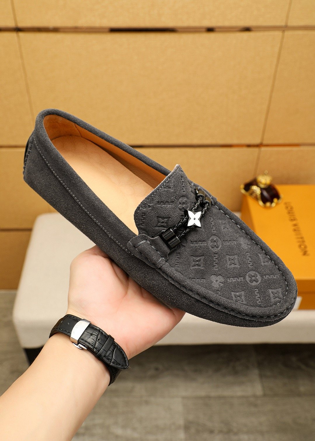 Louis Vuitton Embossed Metal-Detail Loafers