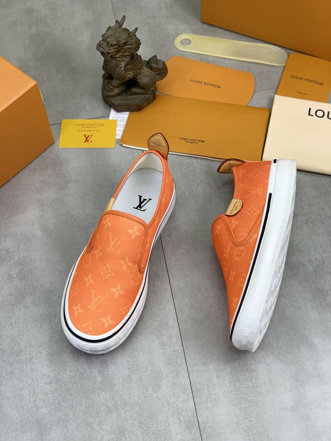 Louis Vuitton Orange Patterned Slip-On Shoes