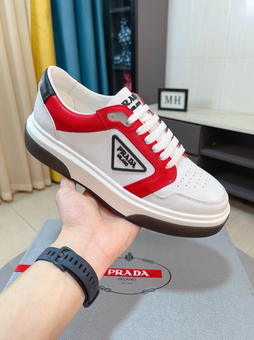 Prada Men's Black, White & Taupe Low-Top Sneakers