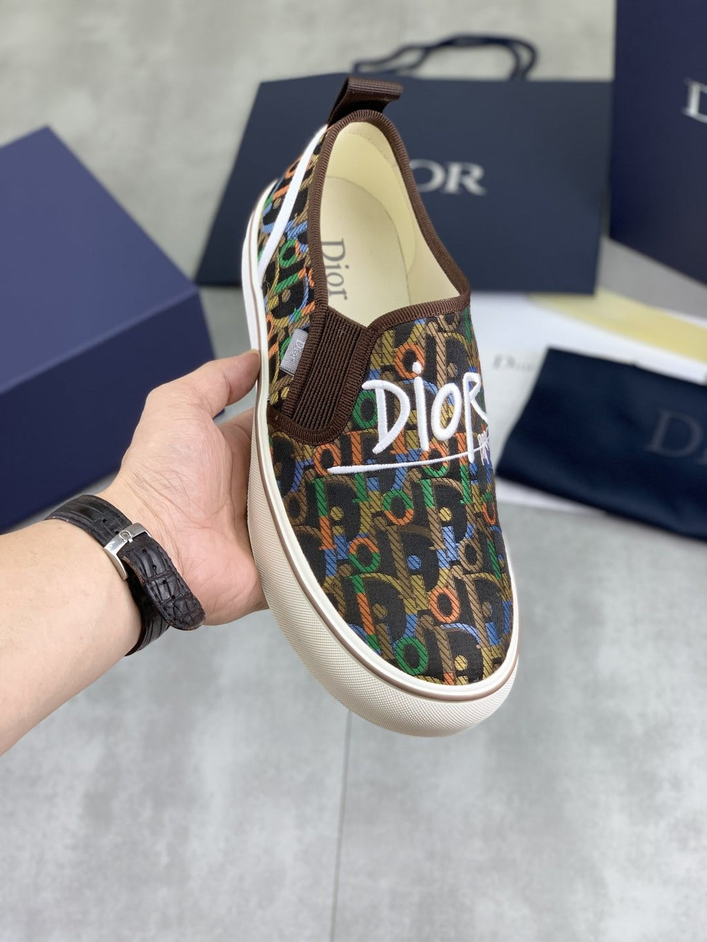 Dior Patterned Canvas Slip-On Sneakers