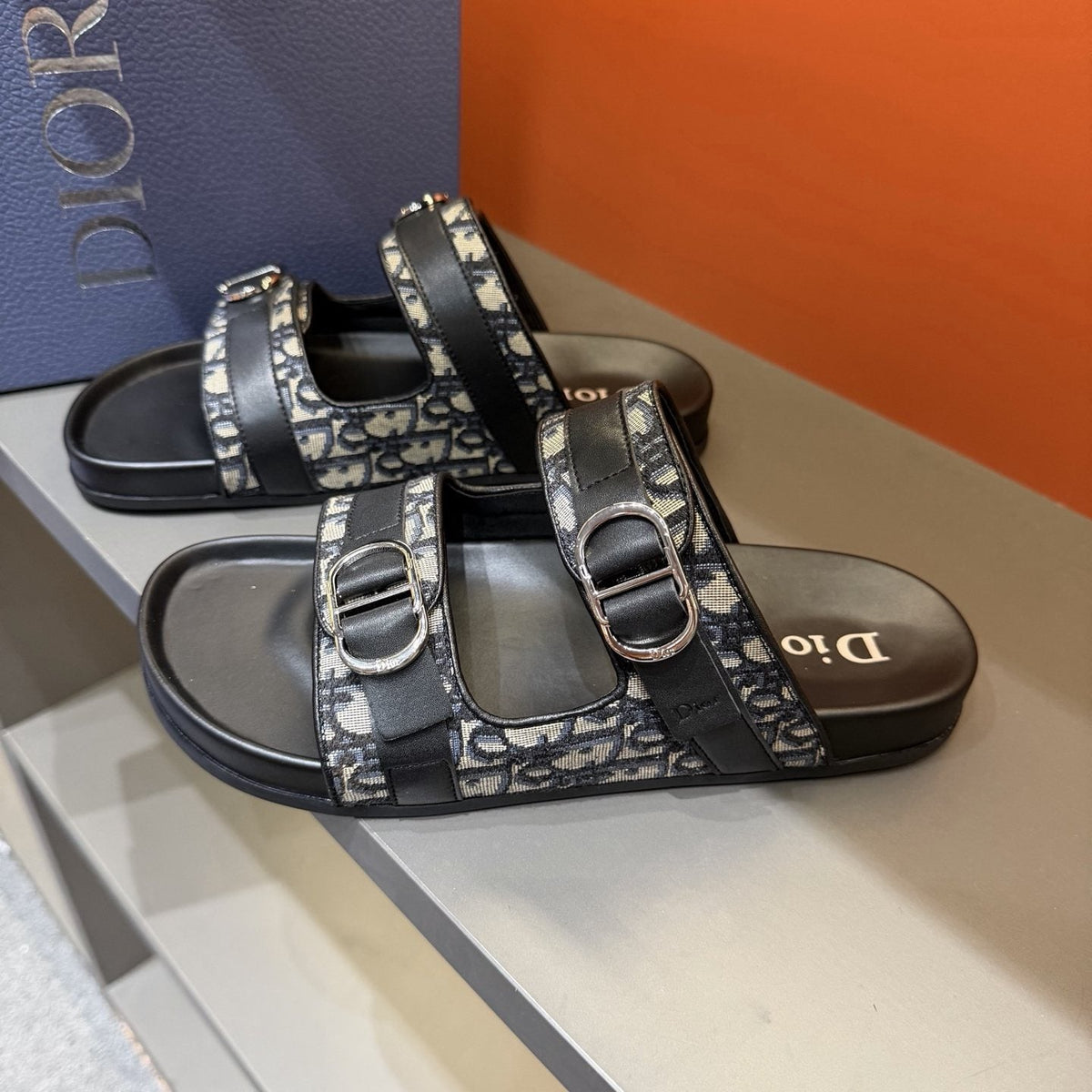 Dior Patterned Double-Strap Slide Sandals