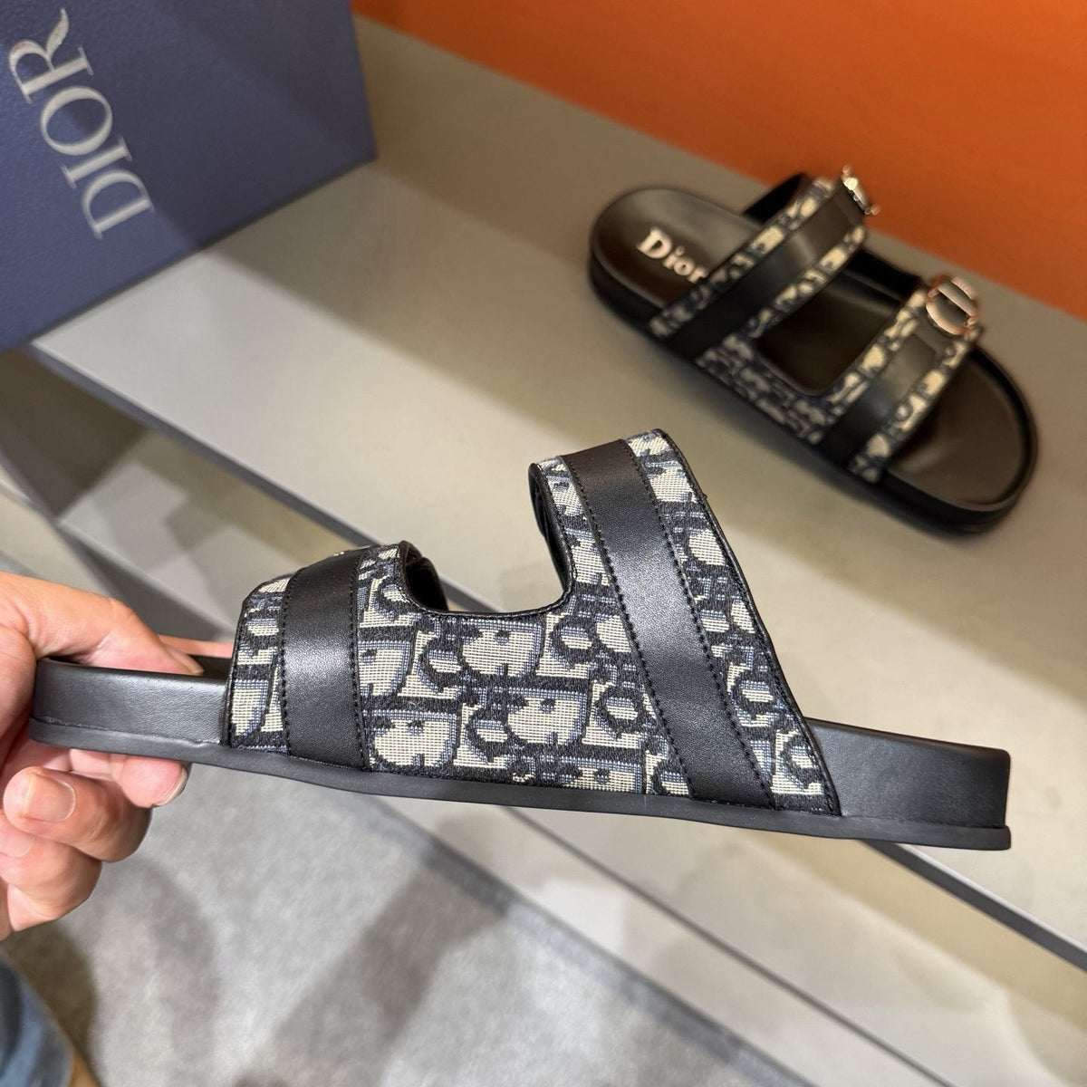 Dior Patterned Double-Strap Slide Sandals