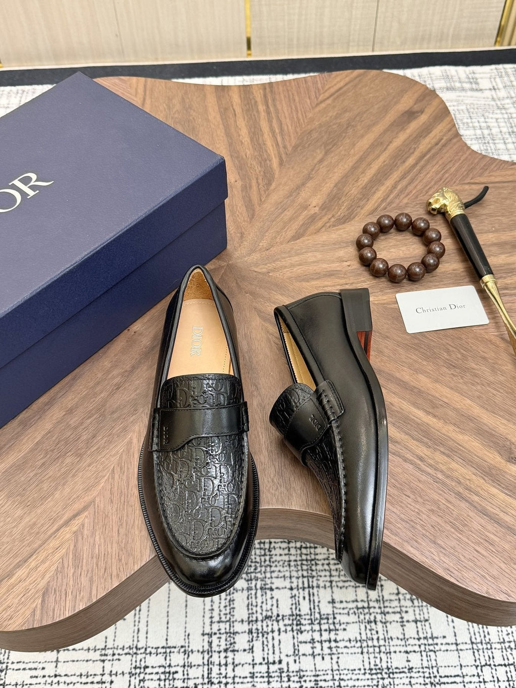 Dior Textured Leather Loafers - Black and Dark Gray
