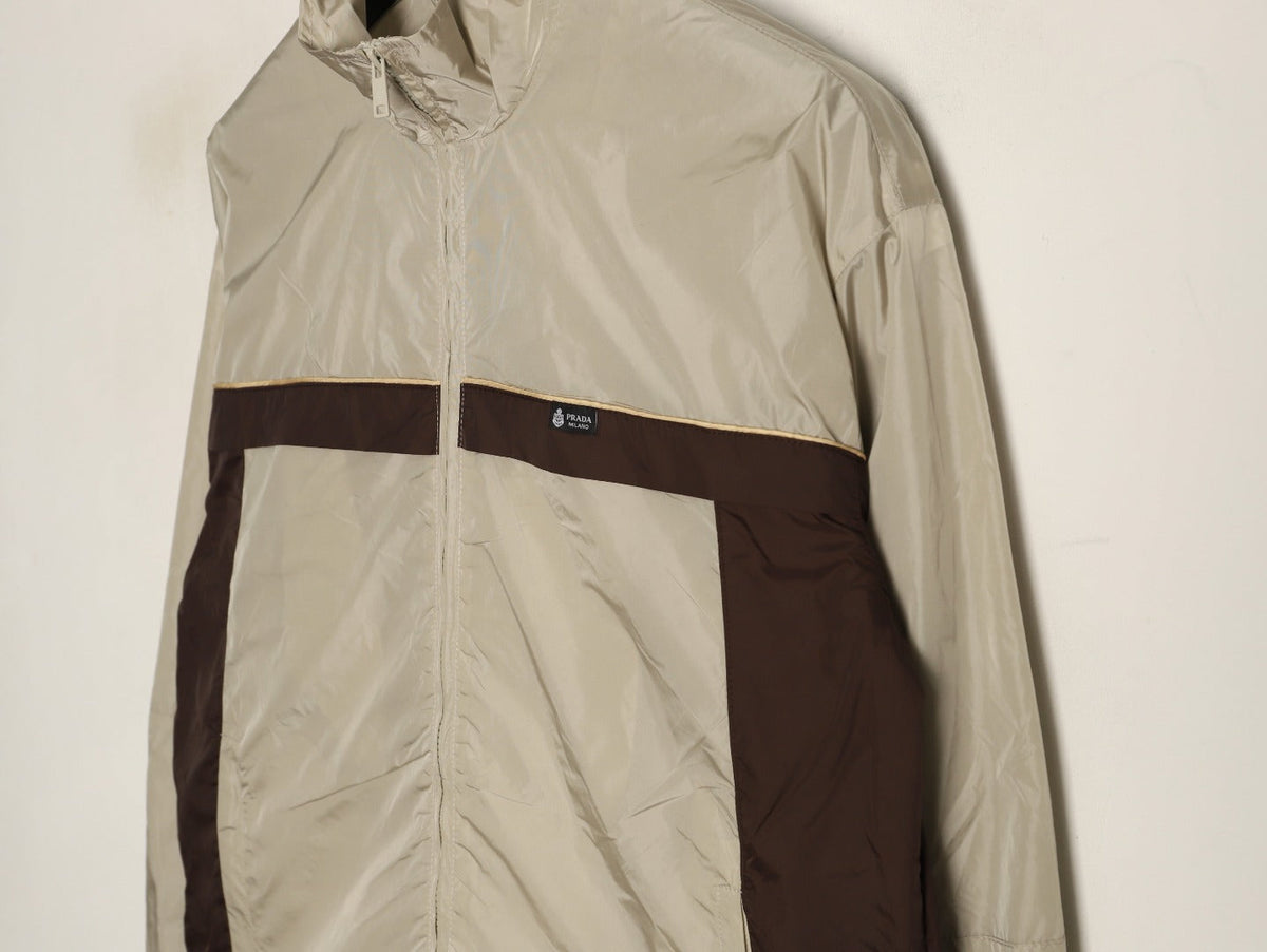 Prada Logo-Detail Colorblock Zip Jacket - Beige and Brown