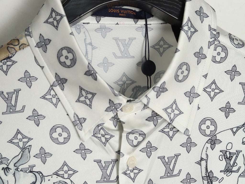 Louis Vuitton Animal and Monogram-Style Long-Sleeve Shirt - White