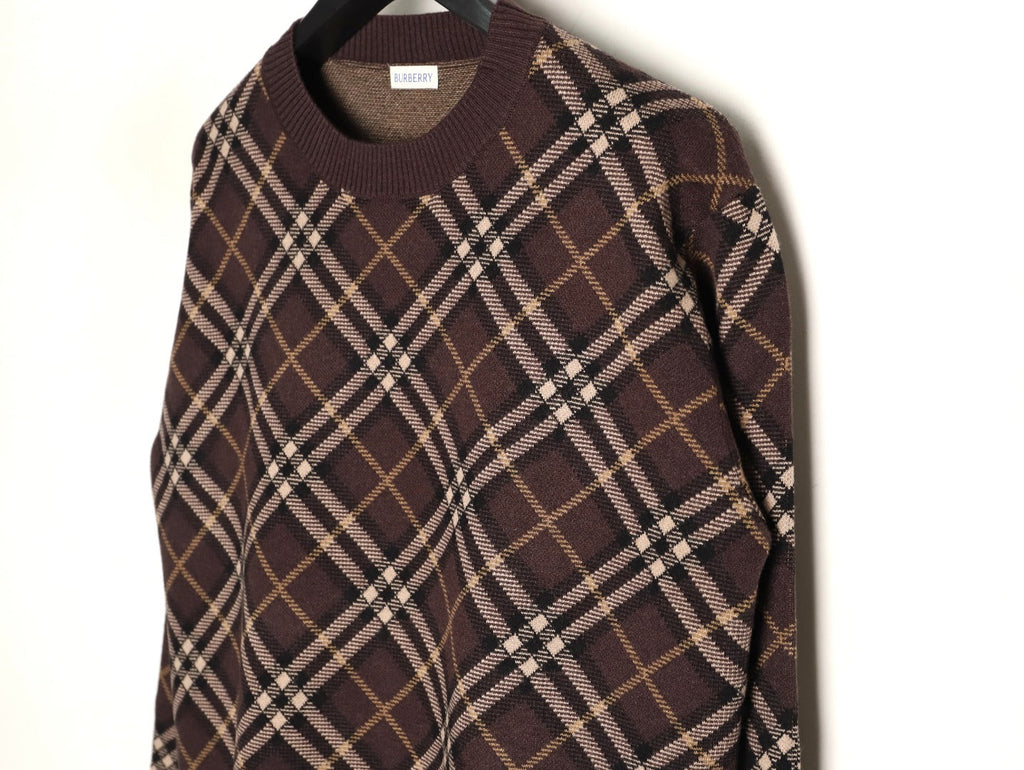 Burberry Diagonal-Check Crewneck Sweater - Dark Brown